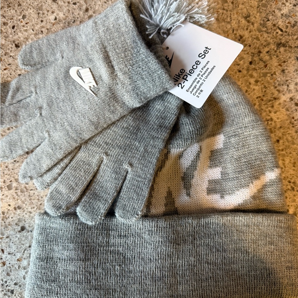 Nike Gray Beanie Hat and Gloves 2-Piece Set